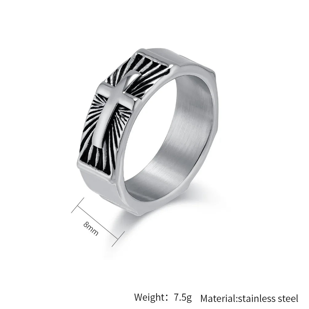 Men's Stainless Steel Cross Ring