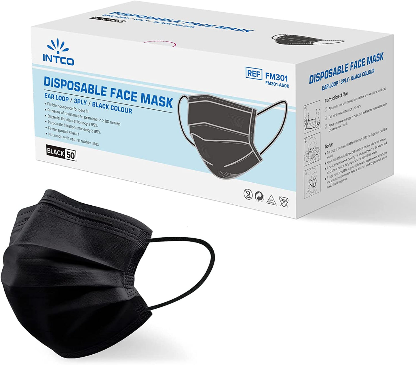 Black Disposable Face Masks 50pk